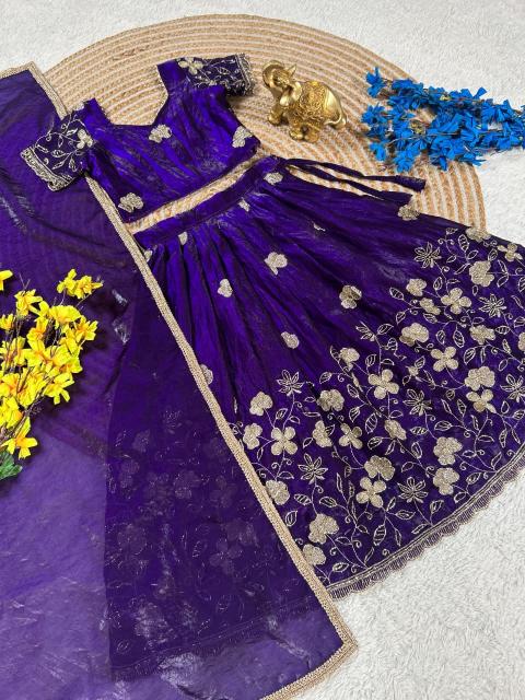 Fandy Flower Sindoor Silk Purple Cheap kids clothes wholesale Delhi - wholesale export
